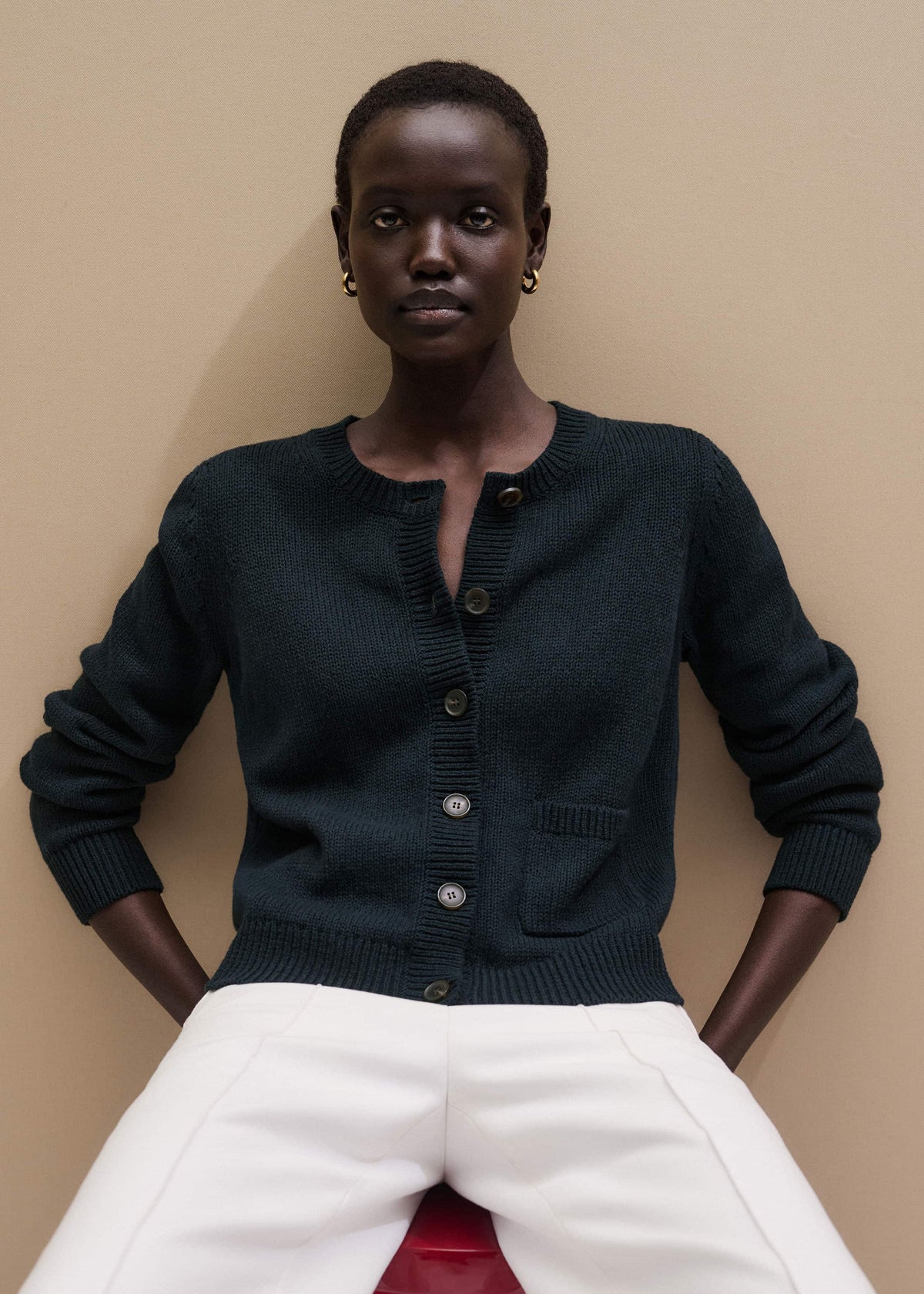 Navy Boxy Knit Straight Cardigan | ME+EM