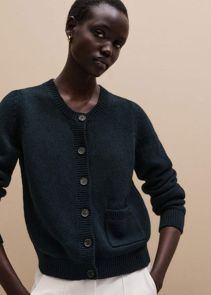 Navy Boxy Knit Straight Cardigan | ME+EM
