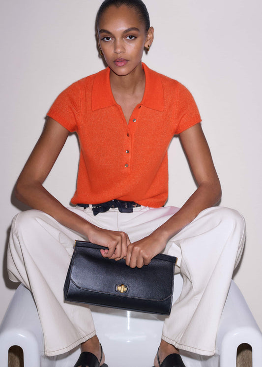 Orange Merino Cashmere Silk Straight Polo Tee | ME+EM