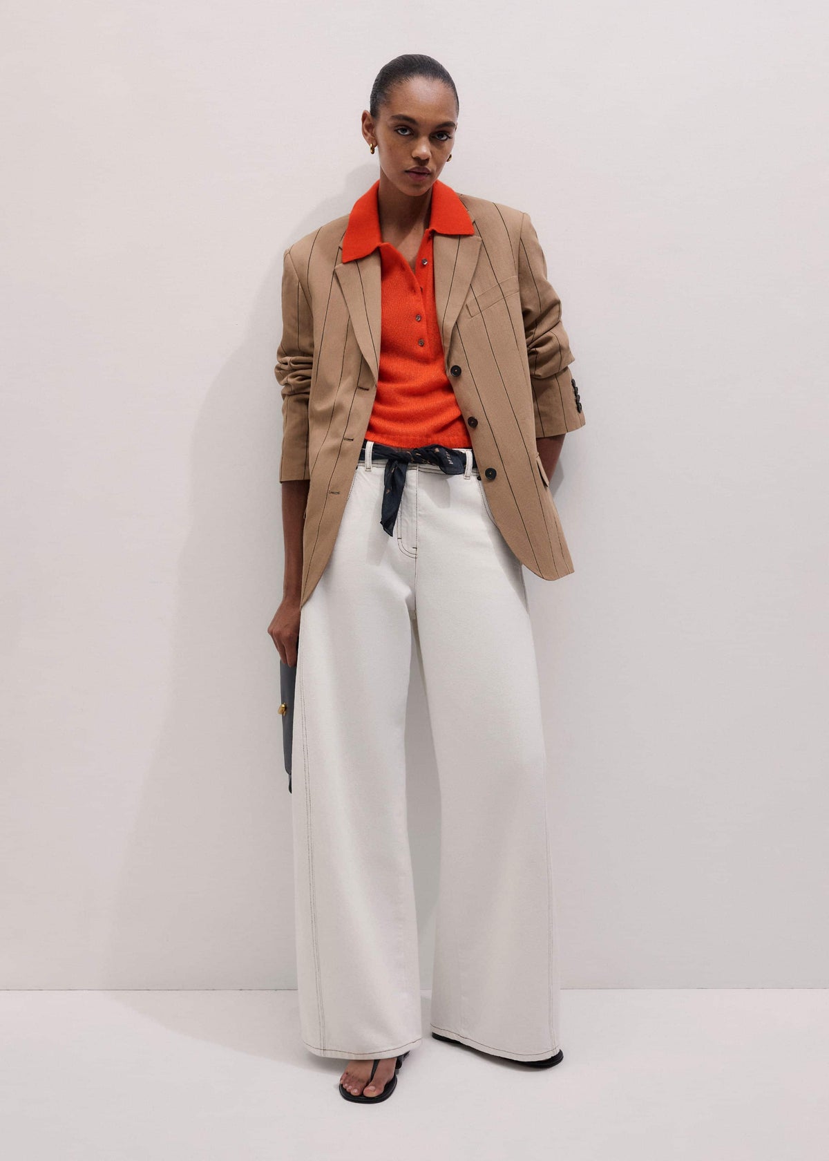 Orange Merino Cashmere Silk Straight Polo Tee | ME+EM