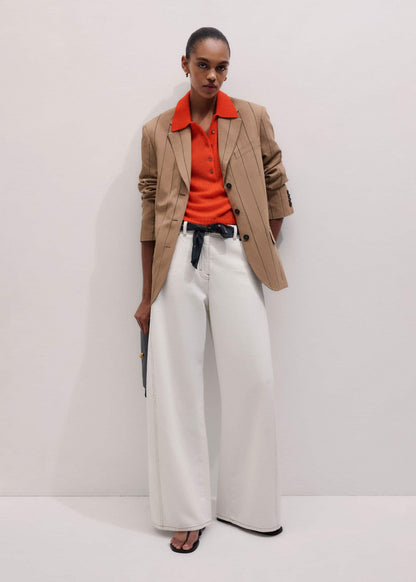 Orange Merino Cashmere Silk Straight Polo Tee | ME+EM