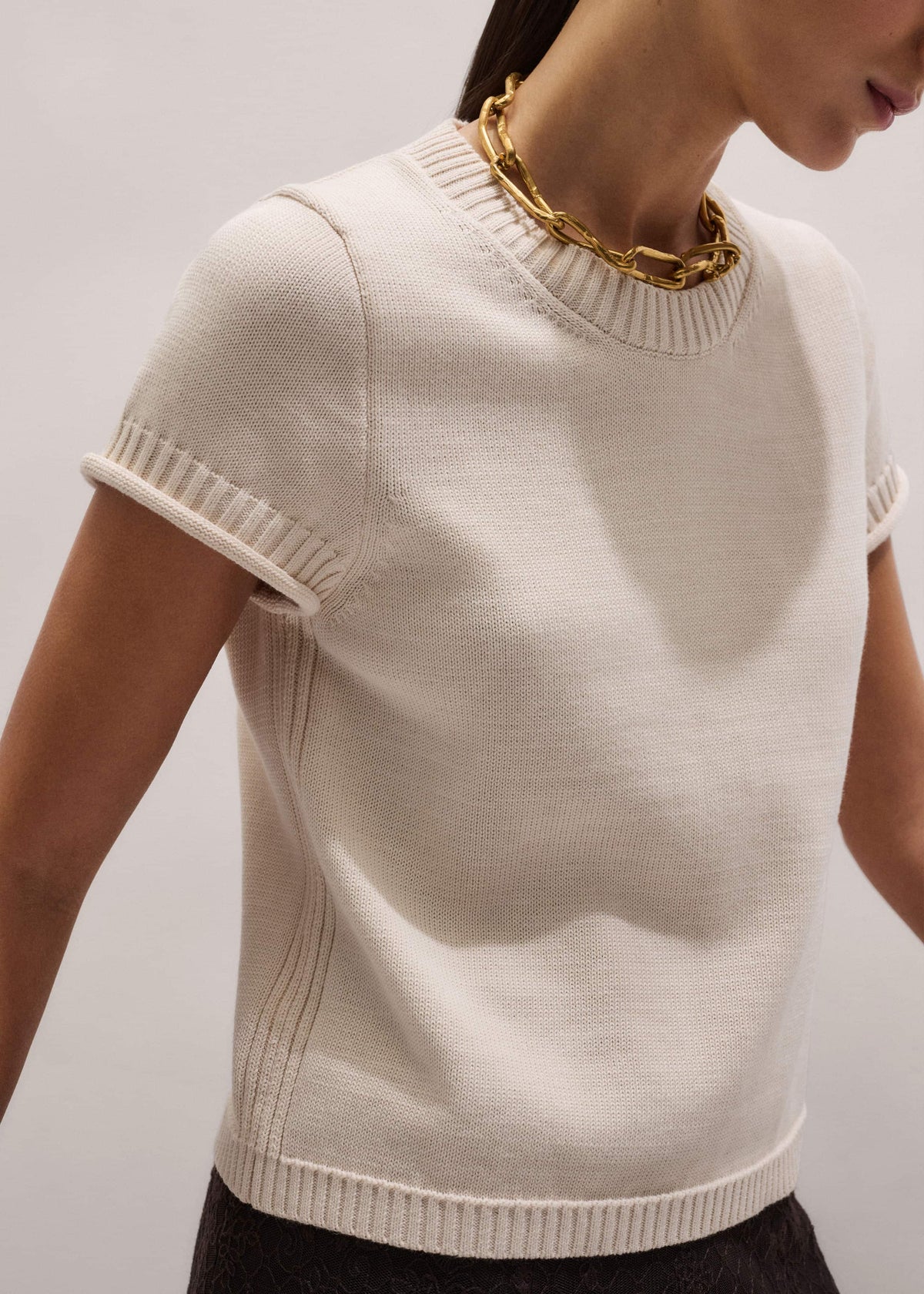 Vanilla Shrunken Straight Knit Baby Tee | ME+EM