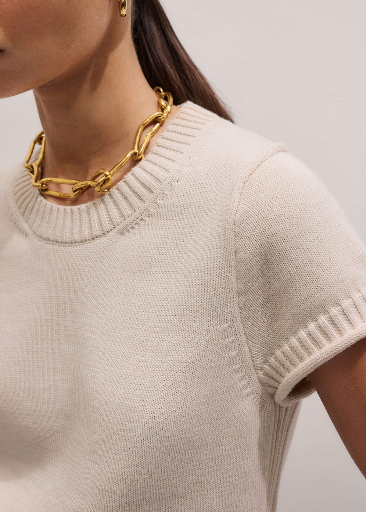 Vanilla Shrunken Straight Knit Baby Tee | ME+EM