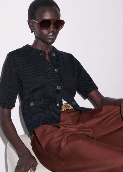 Black Straight Knit Cardigan | ME+EM