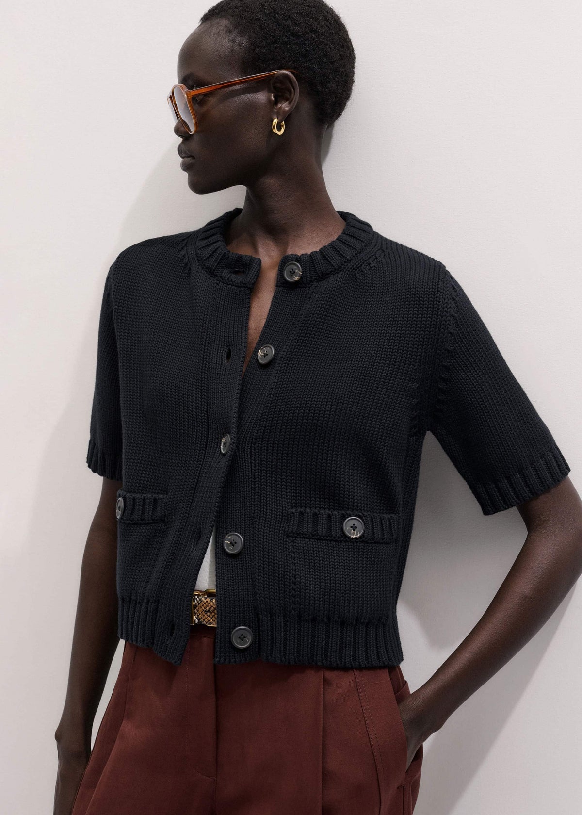 Black Straight Knit Cardigan | ME+EM