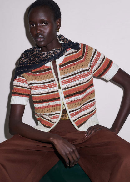 Cinnamon Brown Double Zip Knit Tee | ME+EM