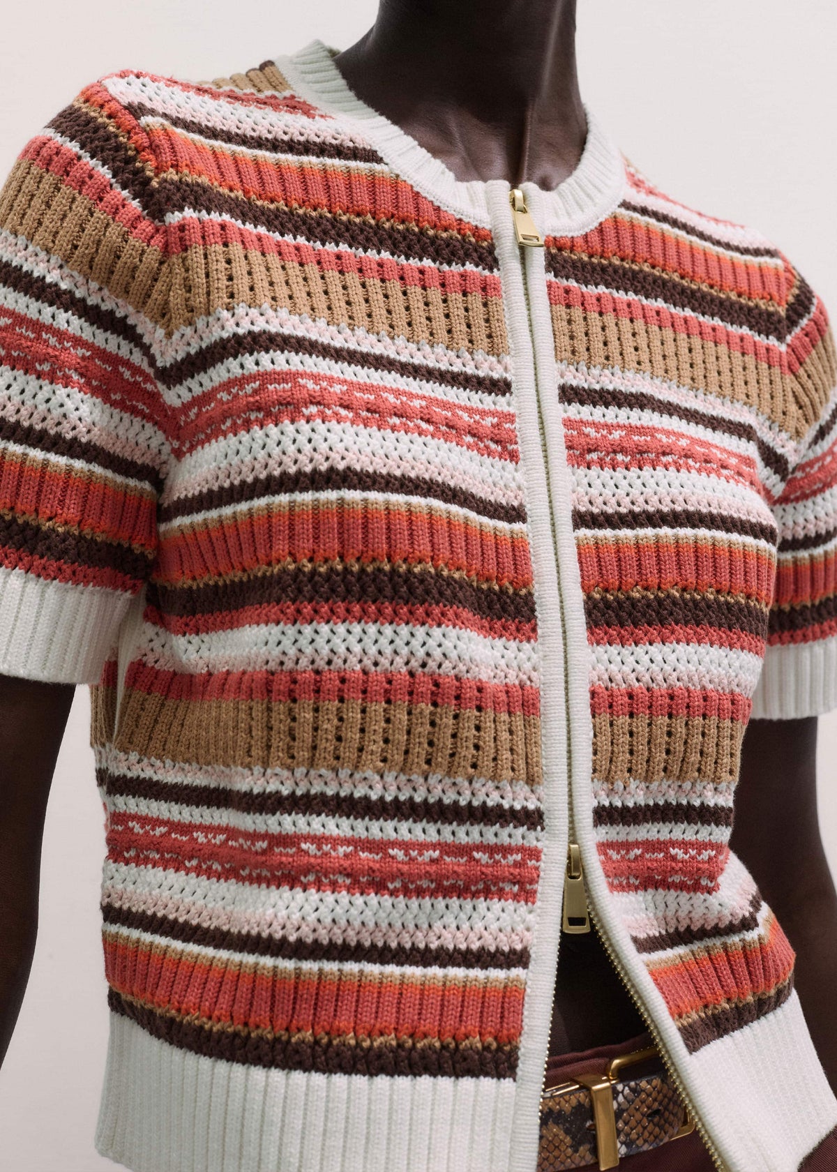 Cinnamon Brown Double Zip Knit Tee | ME+EM