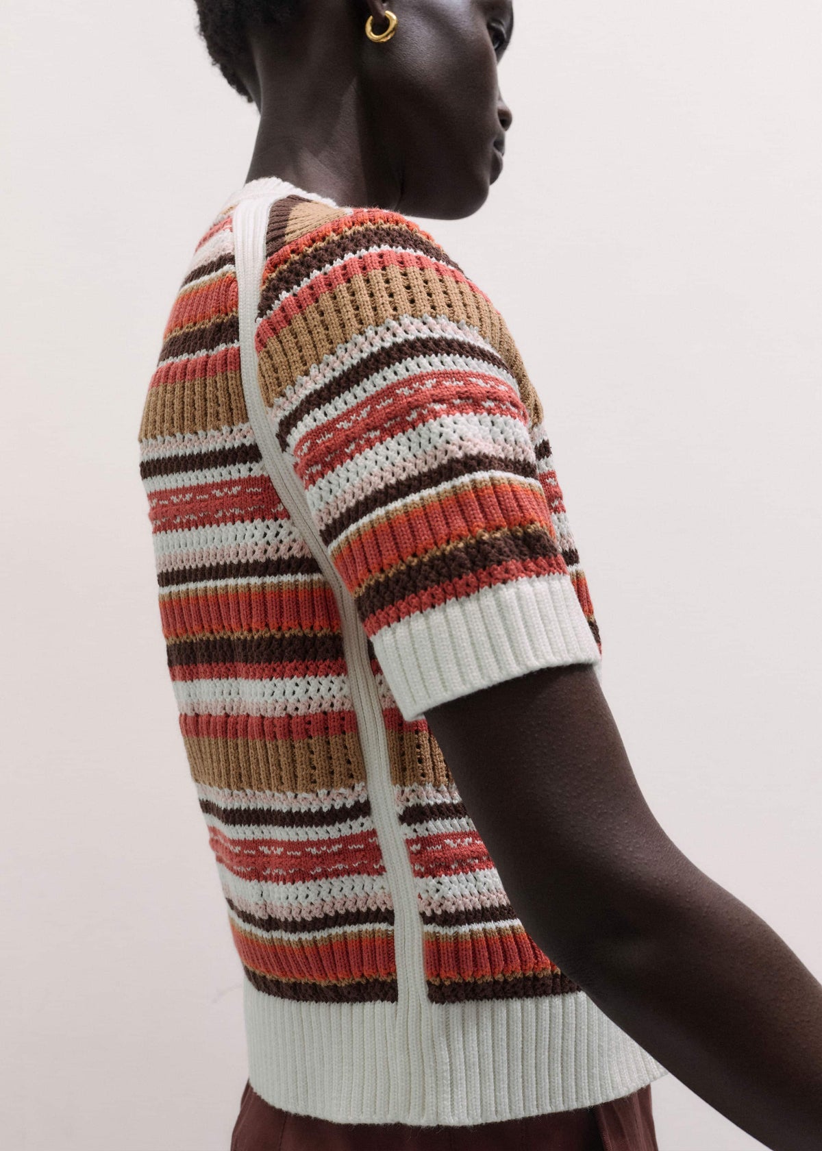 Cinnamon Brown Double Zip Knit Tee | ME+EM
