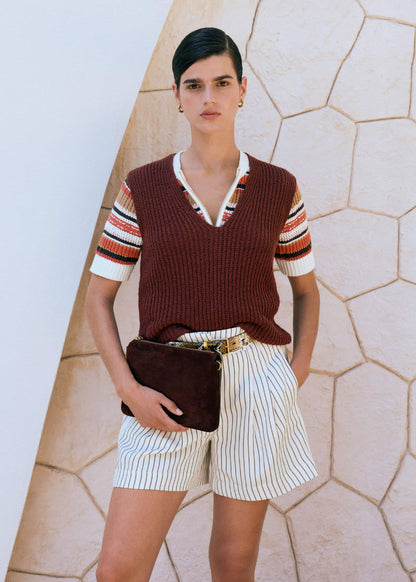Cinnamon Brown Double Zip Knit Tee | ME+EM