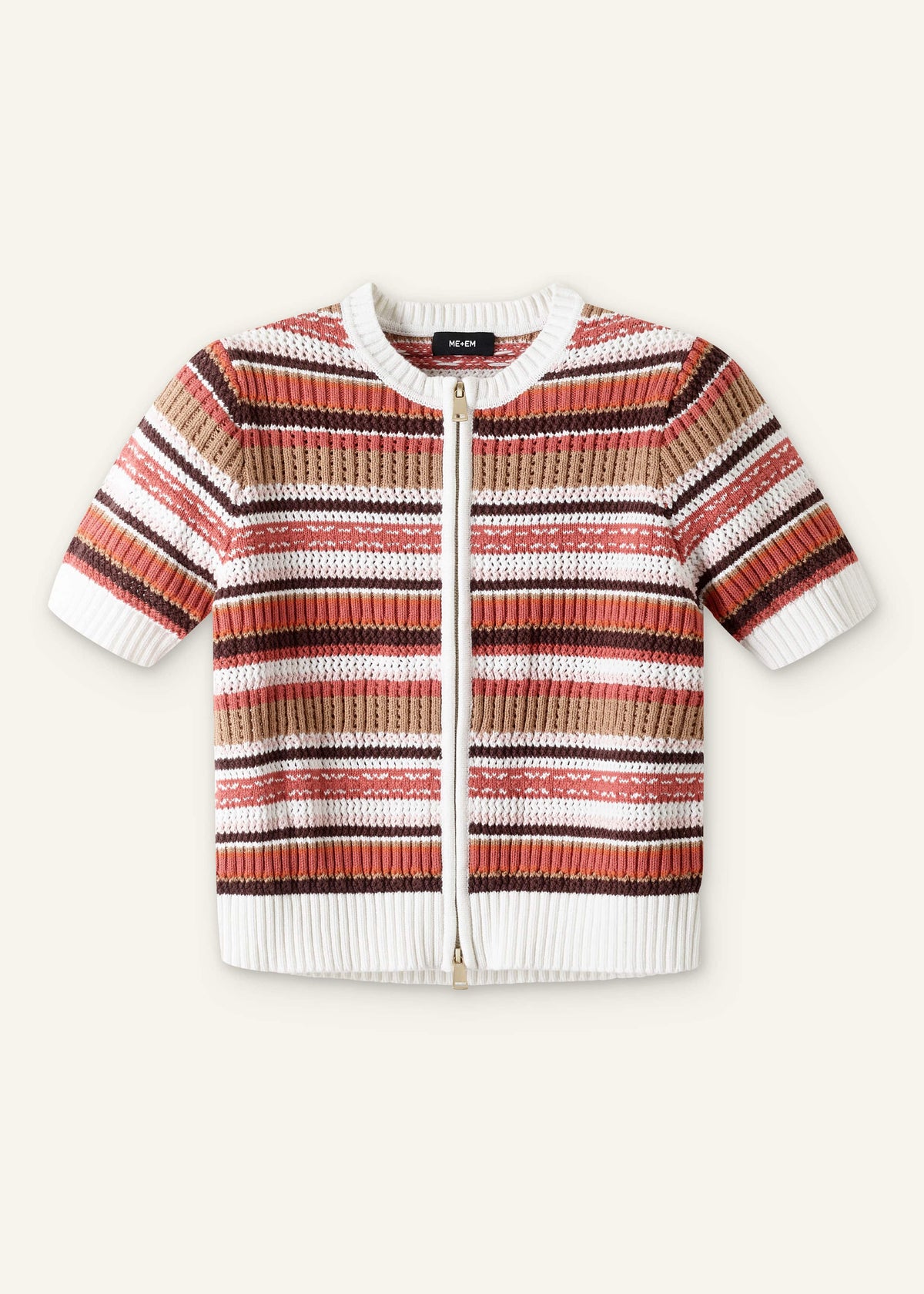 Cinnamon Brown Double Zip Knit Tee | ME+EM