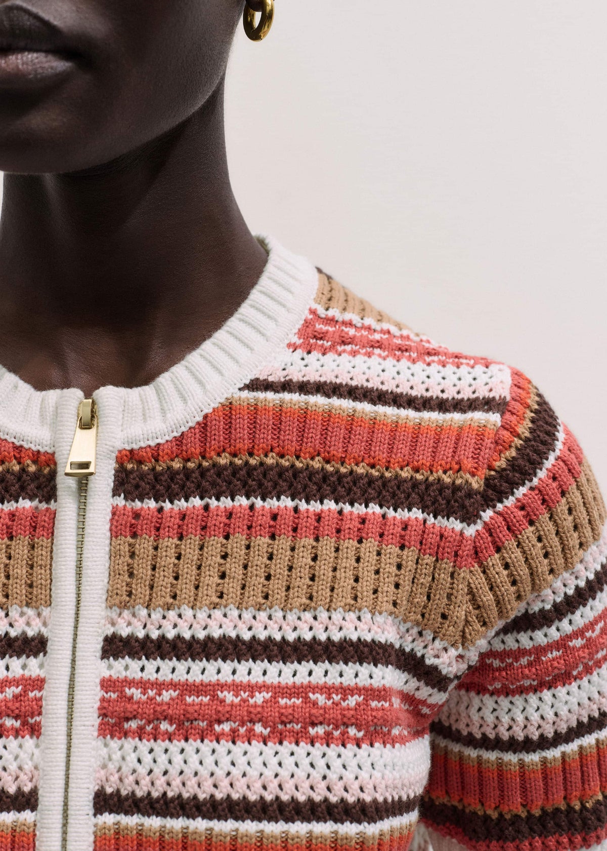Cinnamon Brown Double Zip Knit Tee | ME+EM
