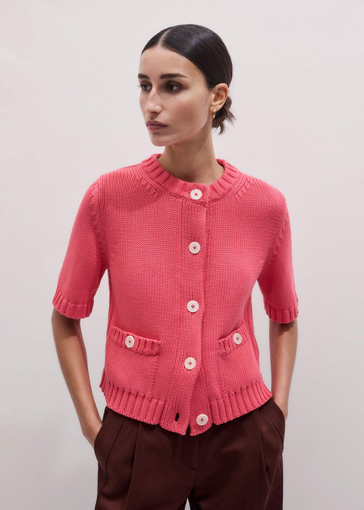 Pink Straight Knit Cardigan | ME+EM