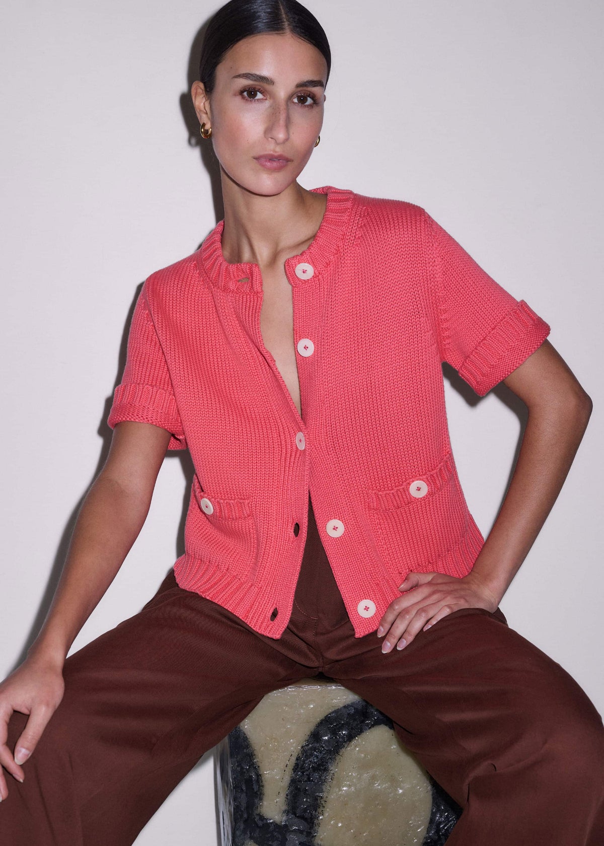 Pink Straight Knit Cardigan | ME+EM