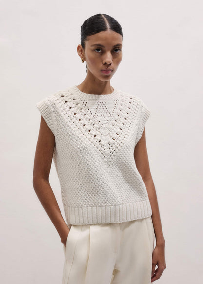 Cream Relaxed Knit Vest | ME+EM
