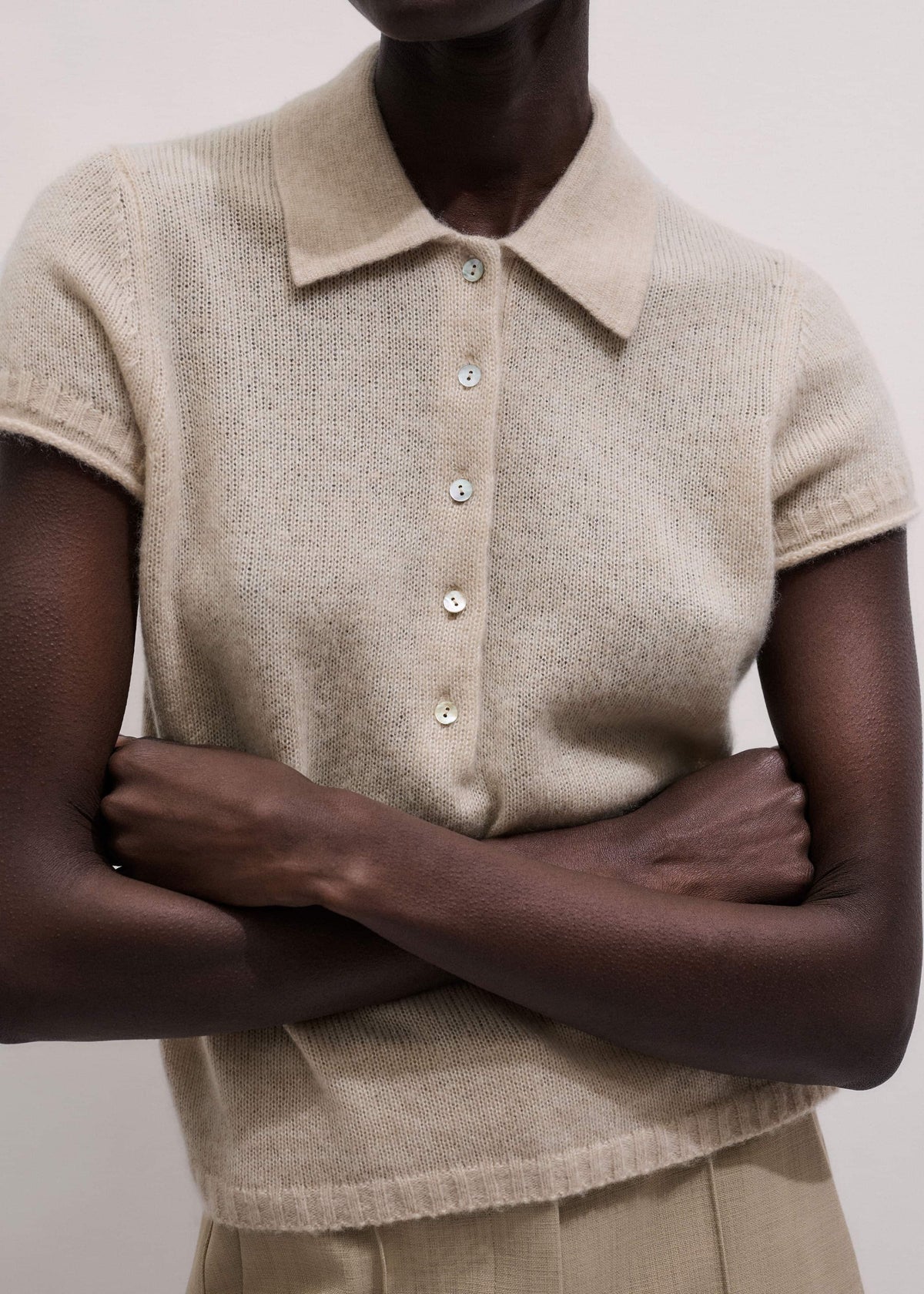 Oatmeal Merino Cashmere Silk Straight Polo Tee | ME+EM