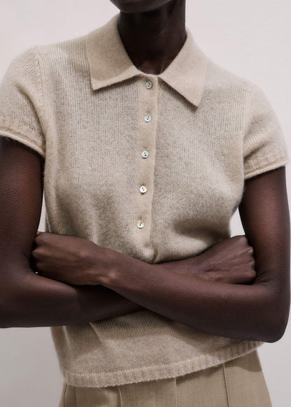 Oatmeal Merino Cashmere Silk Straight Polo Tee | ME+EM