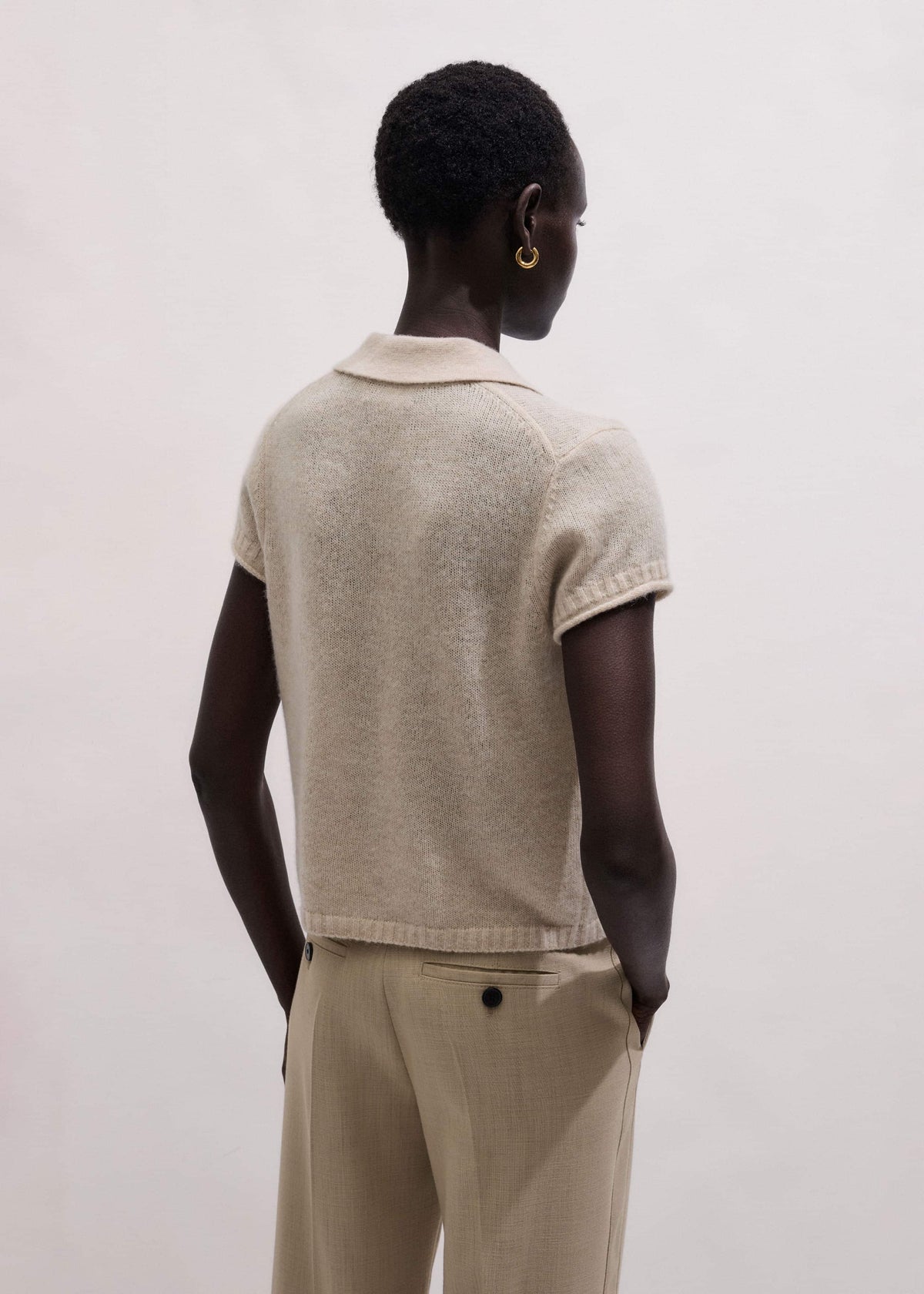 Oatmeal Merino Cashmere Silk Straight Polo Tee | ME+EM