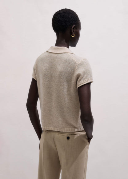 Oatmeal Merino Cashmere Silk Straight Polo Tee | ME+EM