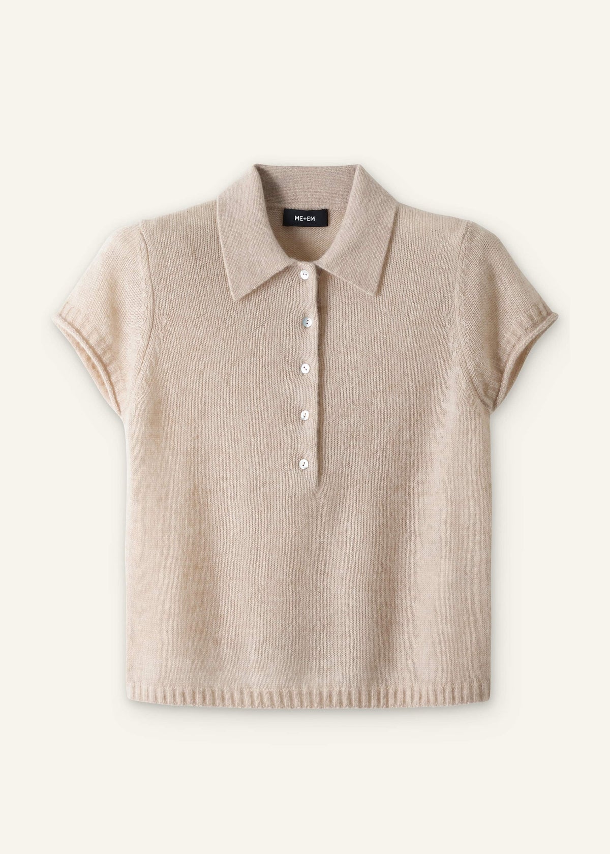Oatmeal Merino Cashmere Silk Straight Polo Tee | ME+EM