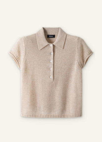 Oatmeal Merino Cashmere Silk Straight Polo Tee | ME+EM