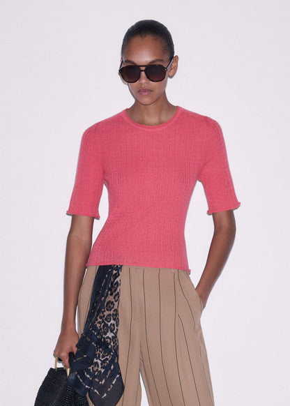 Pink Lofty Cable Slim Tee | ME+EM