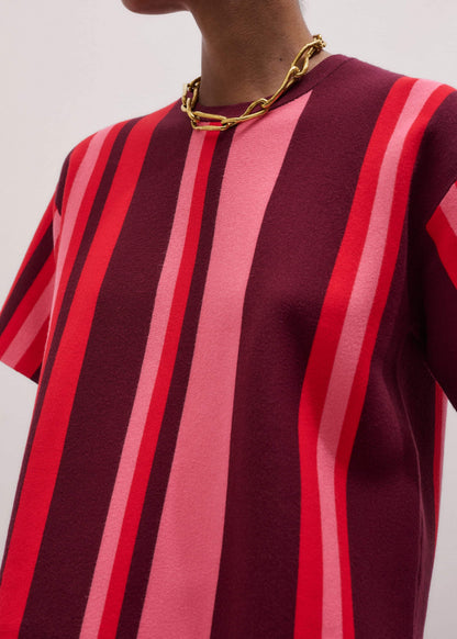 Pink Milano Stripe Relaxed Knit Tee | ME+EM