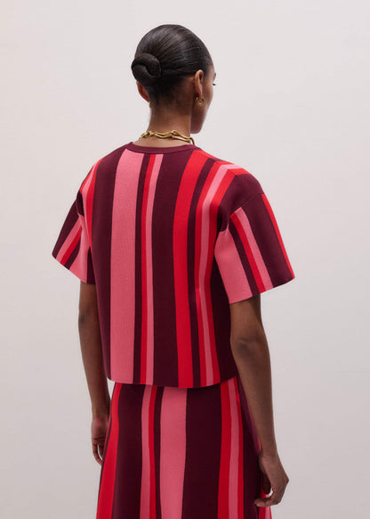 Pink Milano Stripe Relaxed Knit Tee | ME+EM