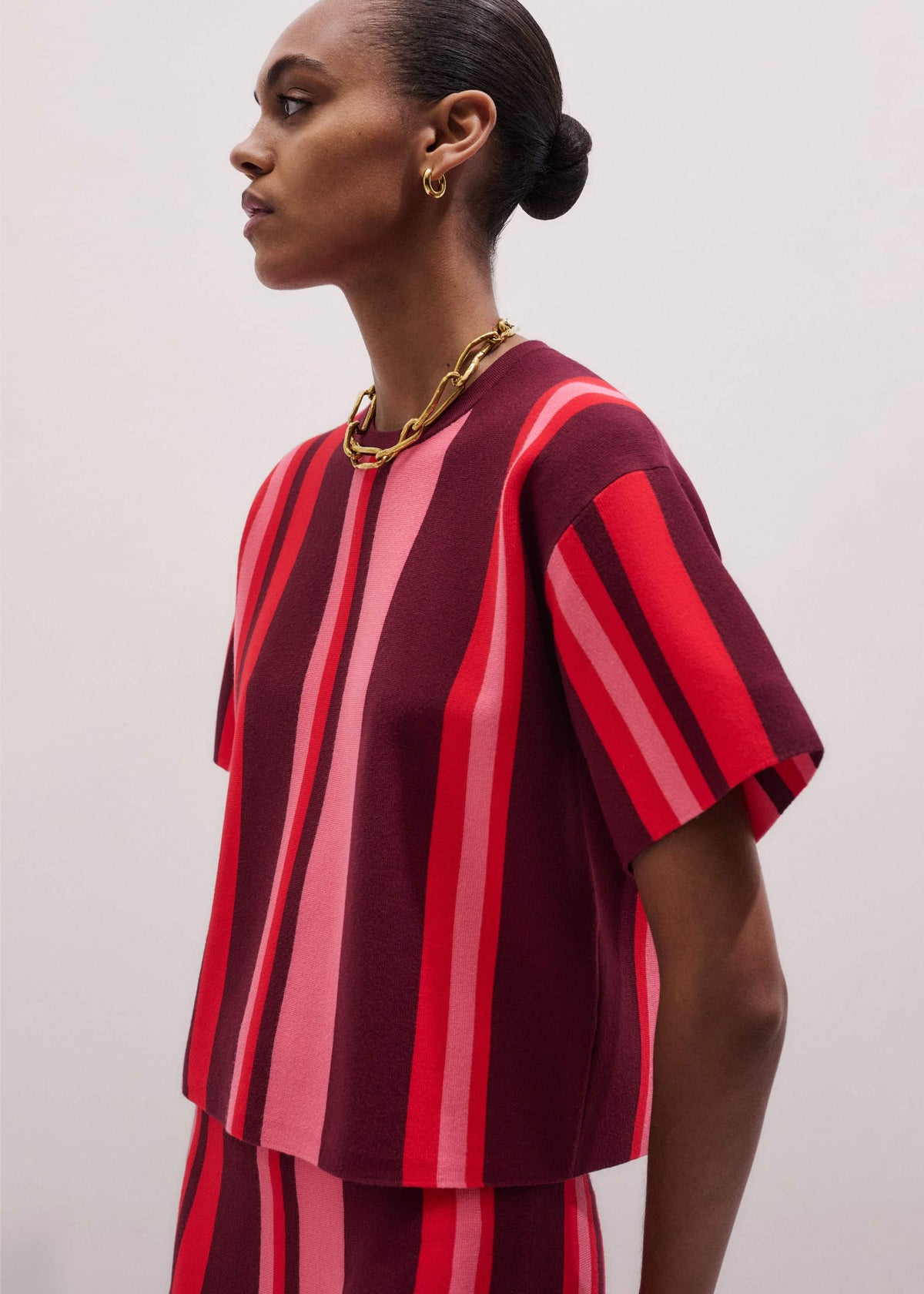 Pink Milano Stripe Relaxed Knit Tee | ME+EM