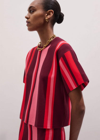 Pink Milano Stripe Relaxed Knit Tee | ME+EM