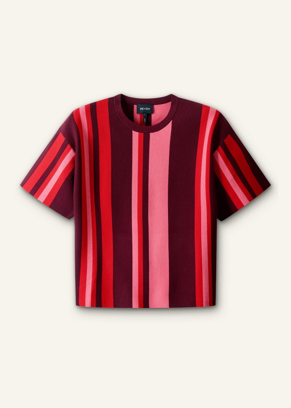 Pink Milano Stripe Relaxed Knit Tee | ME+EM