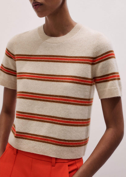 Cream Cashmere Stripe Crop Knit Tee | ME+EM
