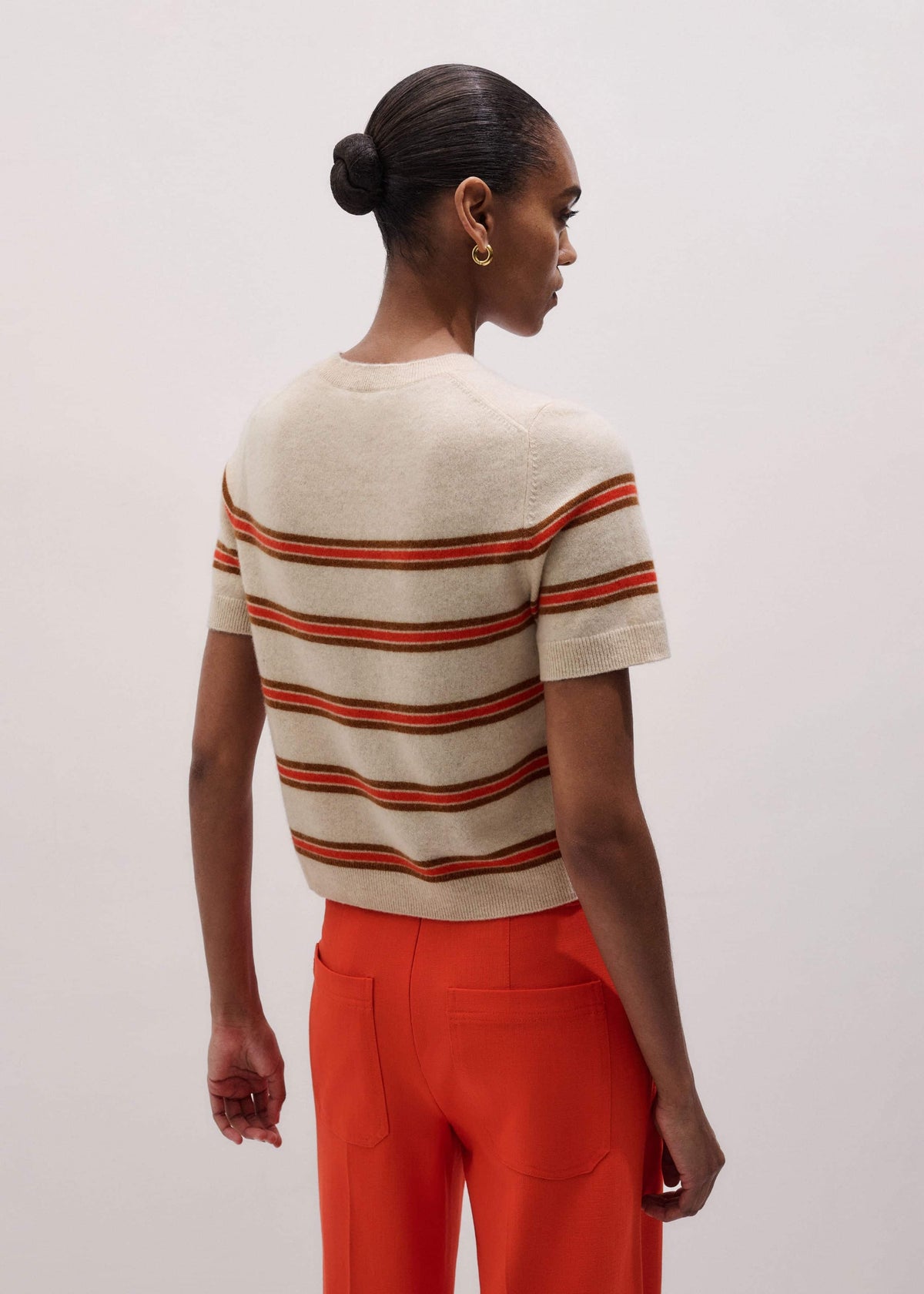Cream Cashmere Stripe Crop Knit Tee | ME+EM