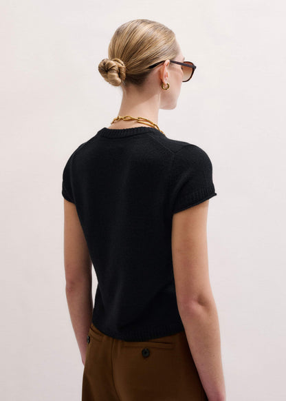 Black Cashmere V-Neck Shrunken Baby Tee | ME+EM