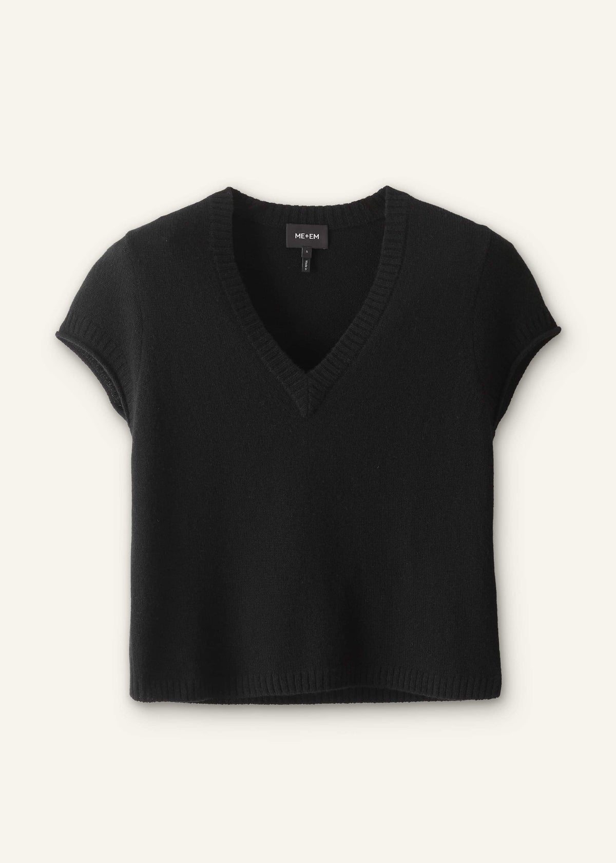 Black Cashmere V-Neck Shrunken Baby Tee | ME+EM