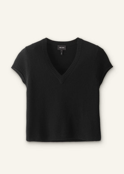 Black Cashmere V-Neck Shrunken Baby Tee | ME+EM