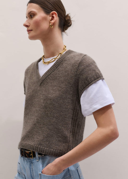 Hazelnut Merino Cashmere Silk V-Neck Baby Tee | ME+EM