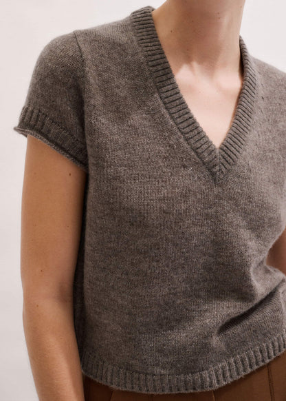 Hazelnut Merino Cashmere Silk V-Neck Baby Tee | ME+EM