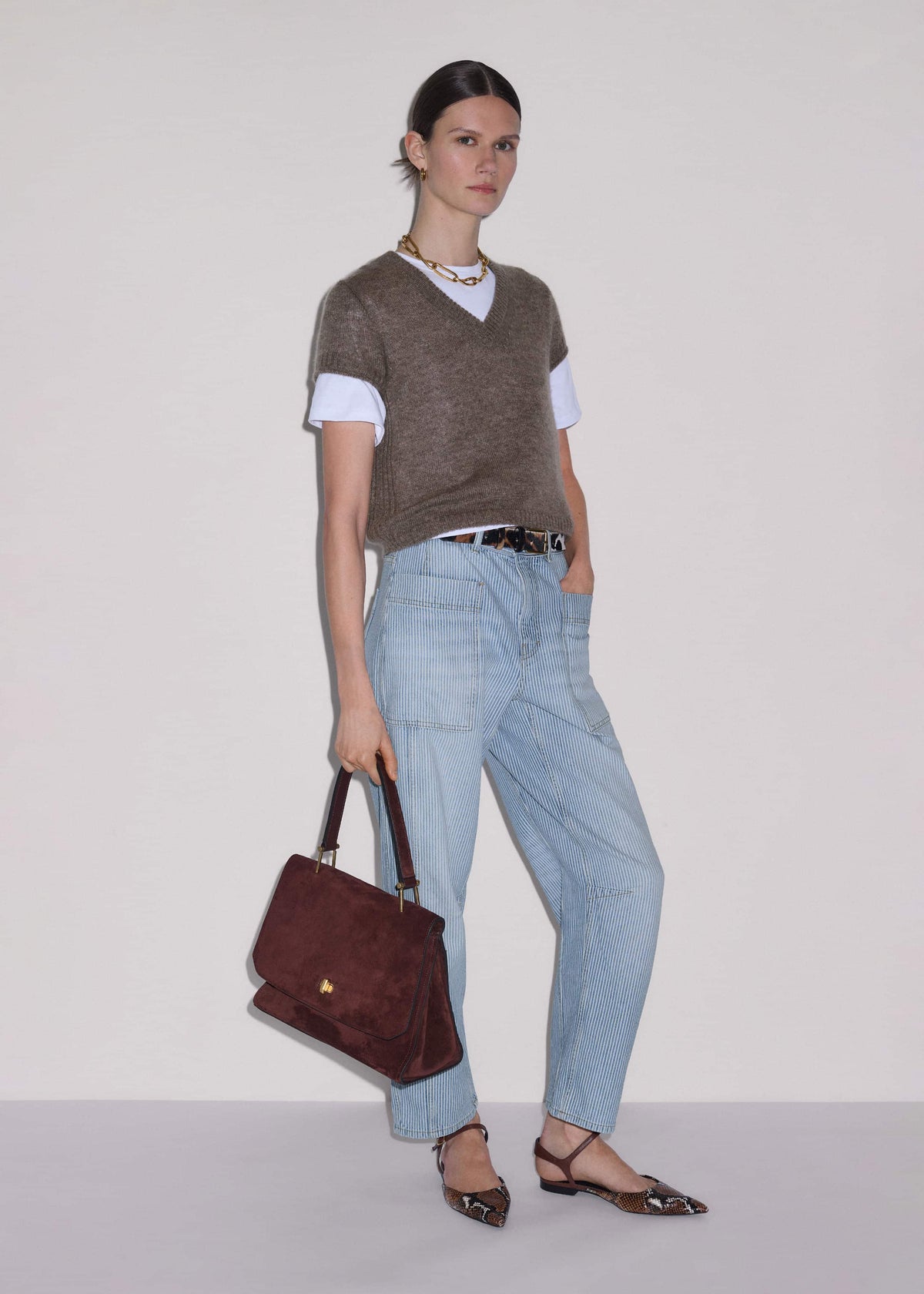 Hazelnut Merino Cashmere Silk V-Neck Baby Tee | ME+EM