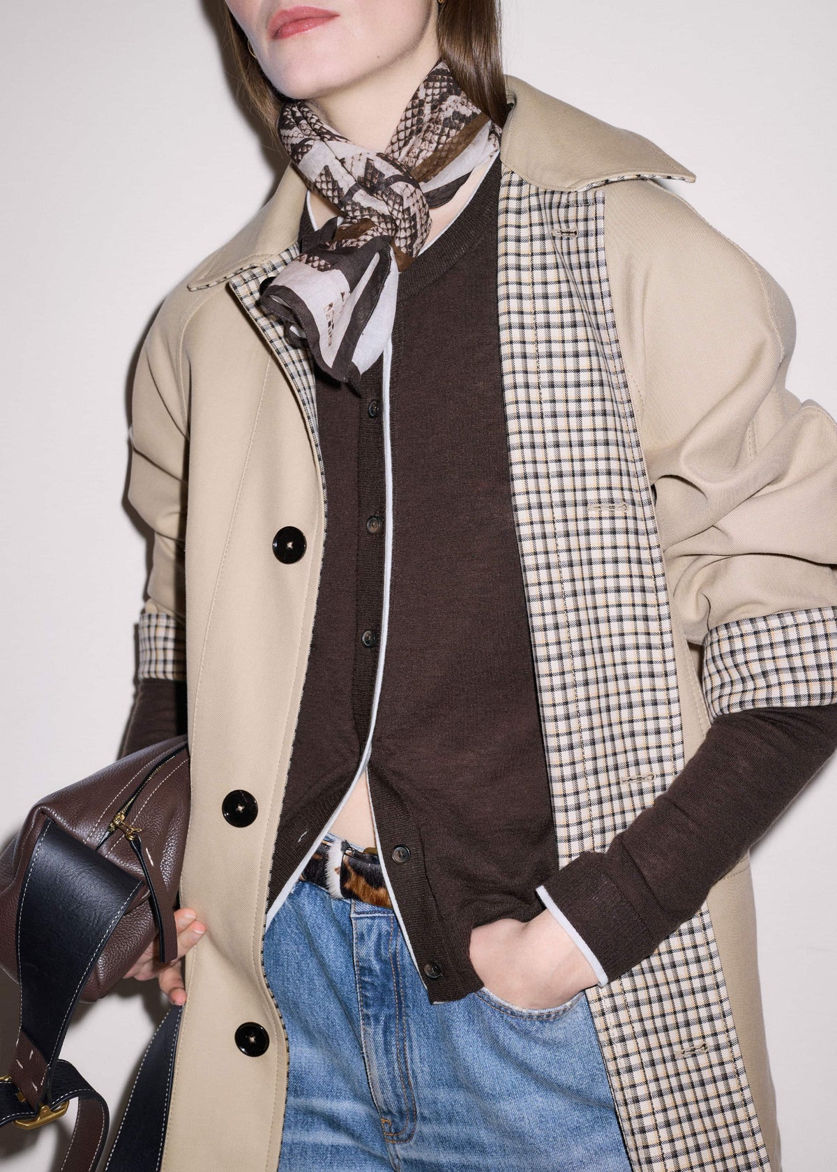 Brown Barely There Contrast Slim Cardigan | ME+EM