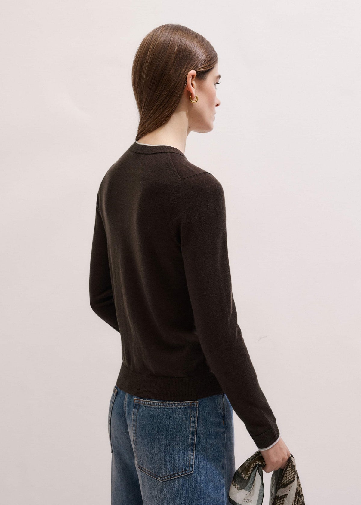Brown Barely There Contrast Slim Cardigan | ME+EM