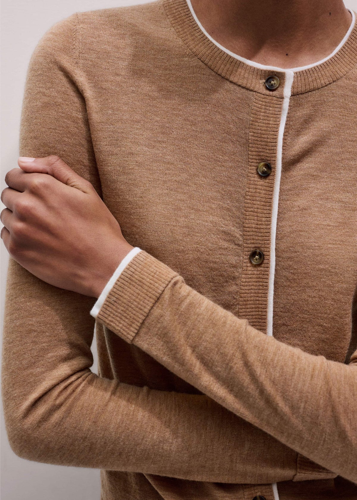 Camel Brown Barely There Contrast Slim Cardigan | ME+EM