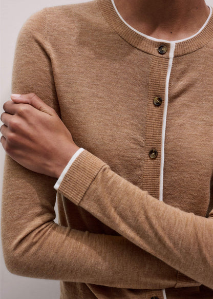 Camel Brown Barely There Contrast Slim Cardigan | ME+EM