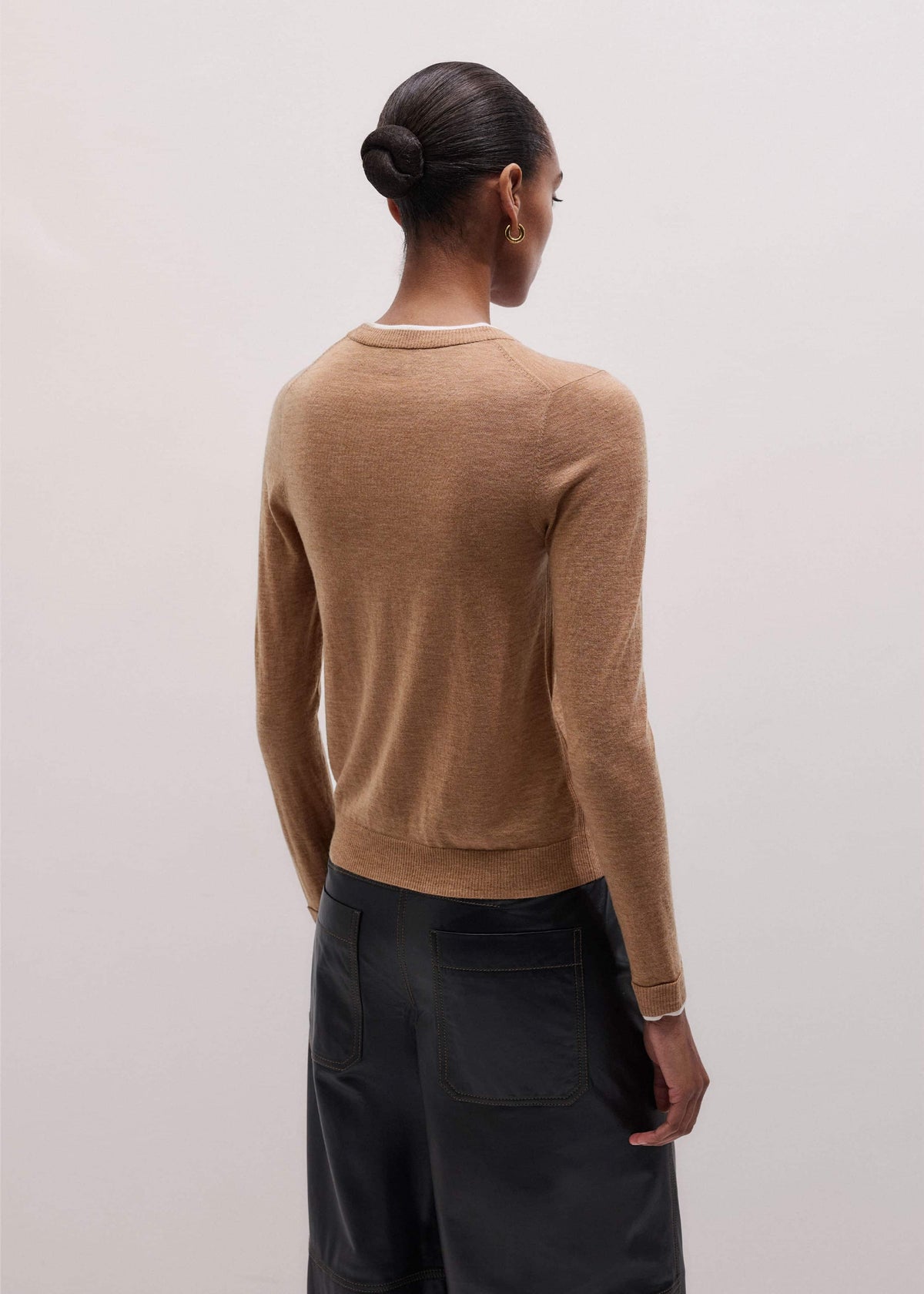 Camel Brown Barely There Contrast Slim Cardigan | ME+EM