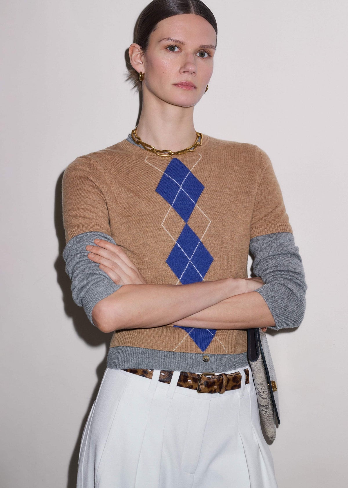 Brown Fine Argyle Slim Tee | ME+EM