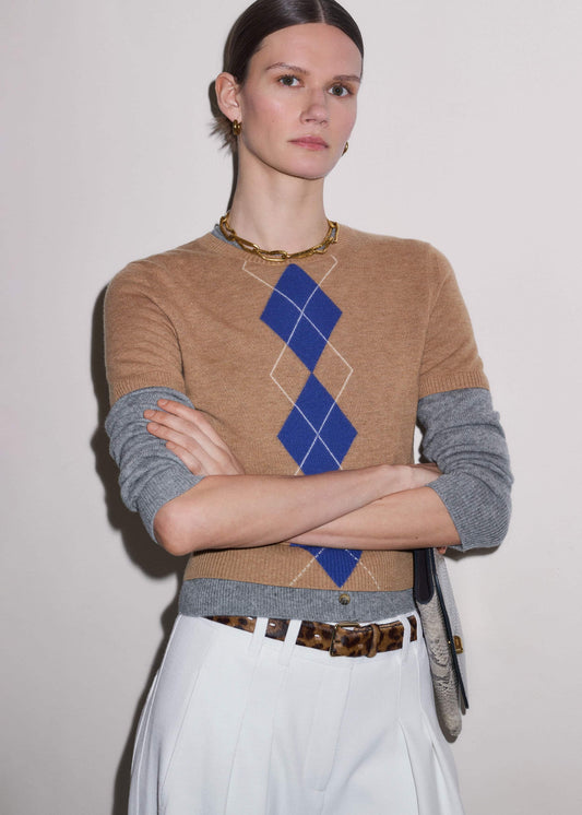 Brown Fine Argyle Slim Tee | ME+EM