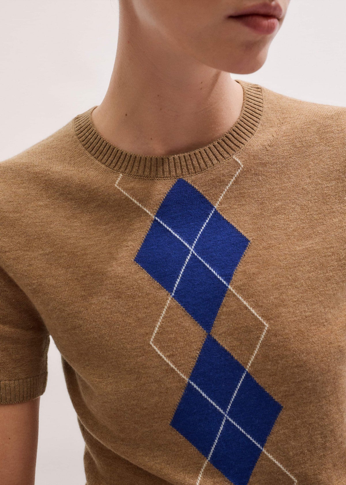Brown Fine Argyle Slim Tee | ME+EM