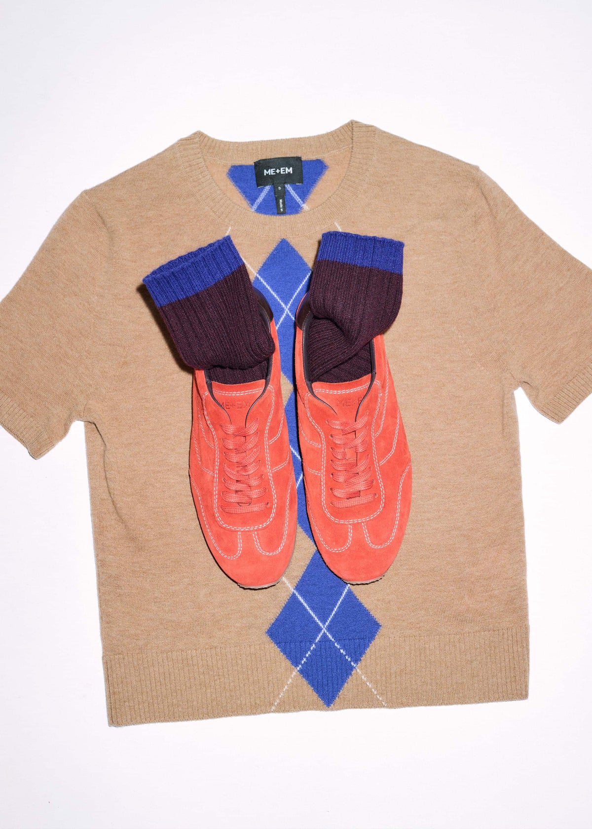 Brown Fine Argyle Slim Tee | ME+EM