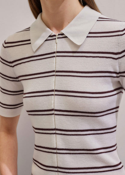 Cream Two-Way Zip Stripe Slim Tee | ME+EM