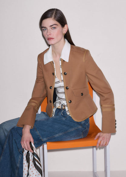 Cream Two-Way Zip Stripe Slim Tee | ME+EM