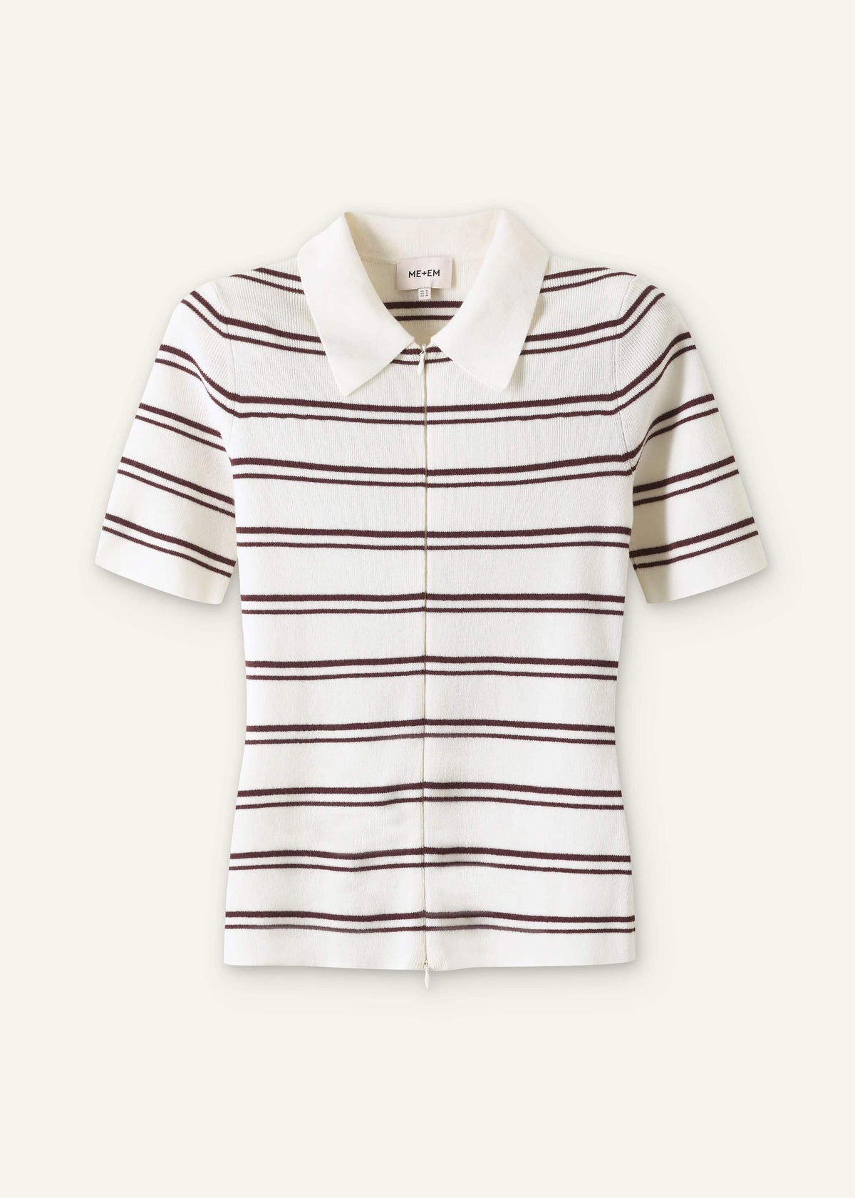 Cream Two-Way Zip Stripe Slim Tee | ME+EM